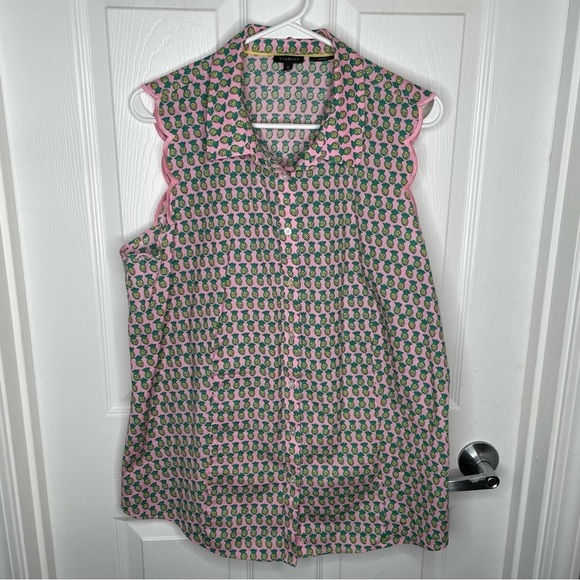 Talbots Scallop Shirt Dancing Pineapple Novelty Print Non Iron Luau Tiki 16 - Picture 2 of 11
